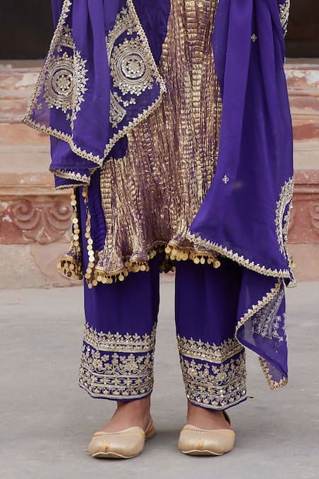 Buy Etasha By Asha Jain Purple Satin, Crepe, Organza Embroidery Round Neck Kurta Set Online at Aza Fashions Buy_Etasha By Asha Jain_Purple Satin, Crepe, Organza Embroidery Round Neck Kurta Set _Online_at_Aza_Fashions