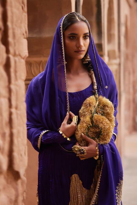 Shop Etasha By Asha Jain Purple Satin, Crepe, Organza Embroidery Round Neck Kurta Set Online at Aza Fashions Shop_Etasha By Asha Jain_Purple Satin, Crepe, Organza Embroidery Round Neck Kurta Set _Online_at_Aza_Fashions