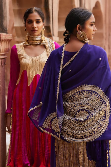 Buy Etasha By Asha Jain Purple Satin, Crepe, Organza Embroidery Round Neck Kurta Set Buy_Etasha By Asha Jain_Purple Satin, Crepe, Organza Embroidery Round Neck Kurta Set