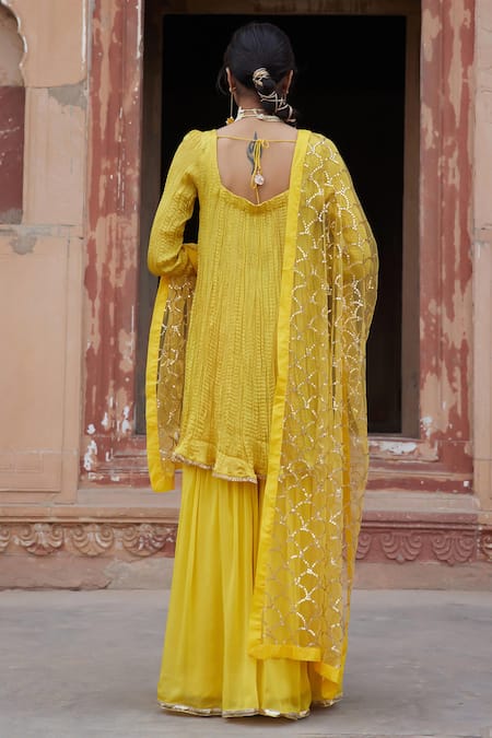 Etasha By Asha Jain Textured Yellow Kurta Set 