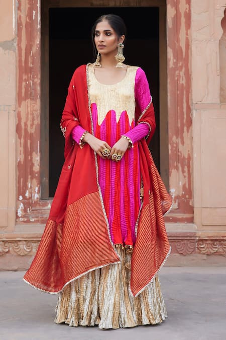 Etasha by Asha Jain Red & Fuschia Kurta Palazzo Set 