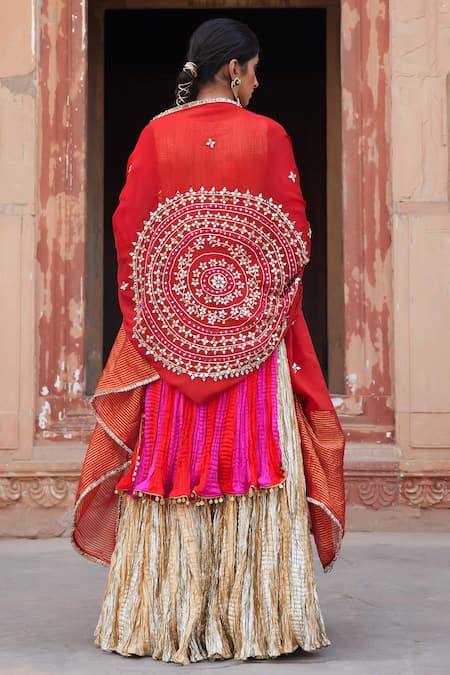 Etasha By Asha Jain Red & Fuschia Kurta Palazzo Set 