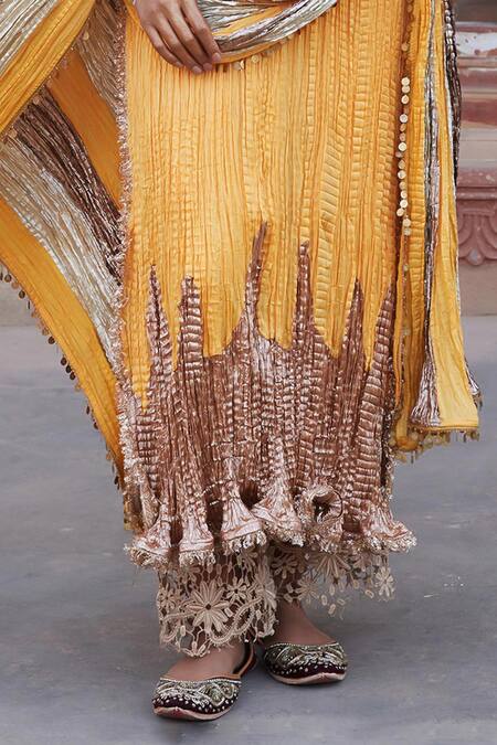 Etasha By Asha Jain Yellow Silk, Tissue, Crepe Zari Round Neck Mango Kurta Set Online at Aza Fashions Etasha By Asha Jain_Yellow Silk, Tissue, Crepe Zari Round Neck Mango Kurta Set _Online_at_Aza_Fashions