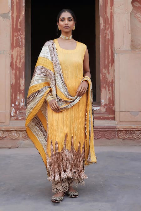 Etasha by Asha Jain Mango Yellow Silk Kurta Set 
