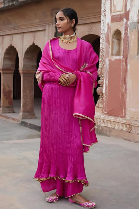 Etasha by Asha Jain Pink Gajji Silk Kurta Set 