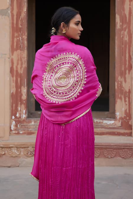 Etasha By Asha Jain Pink Gajji Silk Kurta Set 