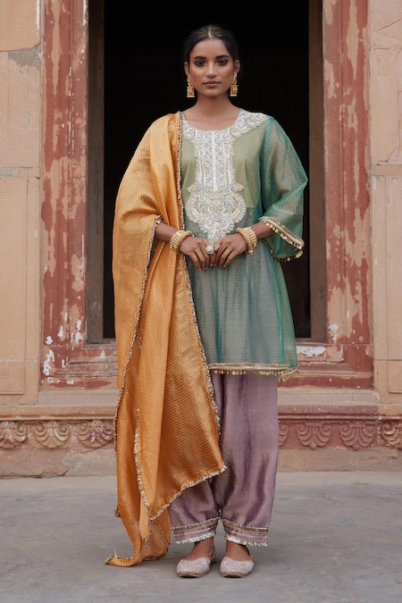 Etasha by Asha Jain Sea Green Embroidered Kurta Set 