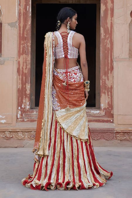 Etasha By Asha Jain Burnt Orange Fusion Lehenga Set 