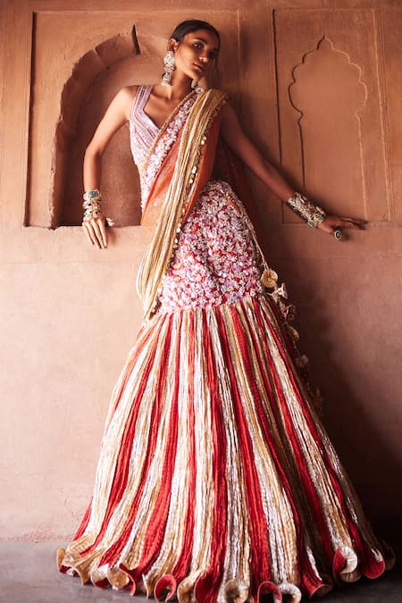Etasha by Asha Jain Burnt Orange Fusion Lehenga Set 