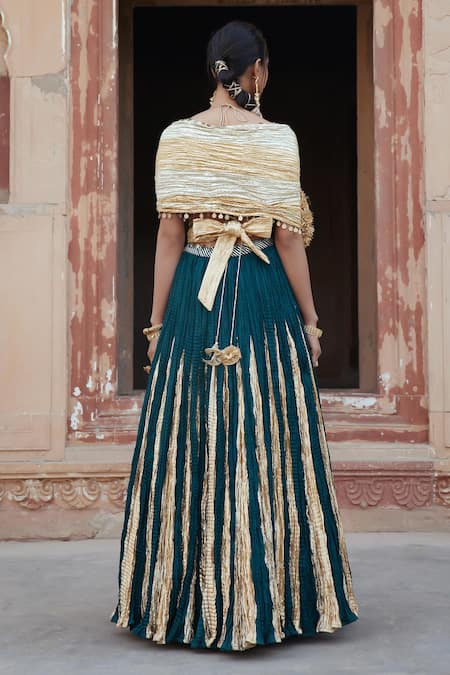 Etasha By Asha Jain Bottle Green Fusion Lehenga Set 