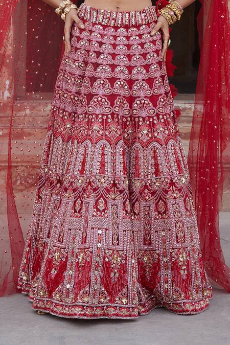 Shop_Etasha By Asha Jain_Maroon Tulle Sequins, Embroidery V-neck Fusion Lehenga Set _Online_at_Aza_Fashions