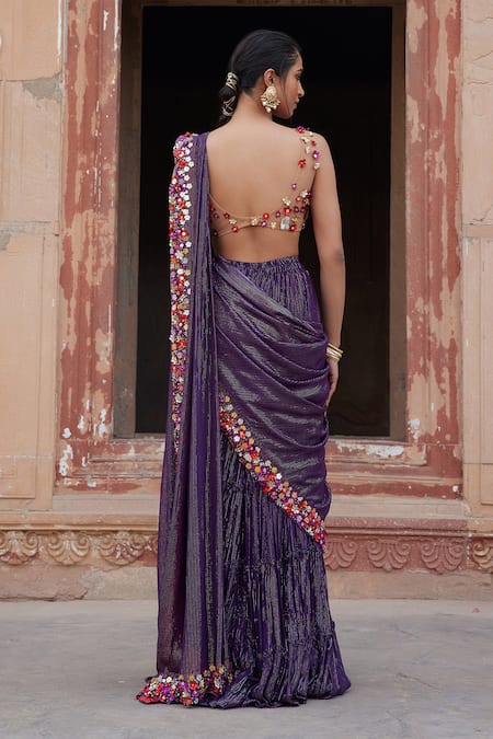 Etasha By Asha Jain Purple Sharara Draped Saree & Blouse Set 