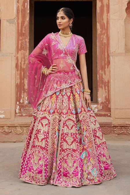Etasha by Asha Jain Fuschia Pink Gajji Silk Lehenga Set 