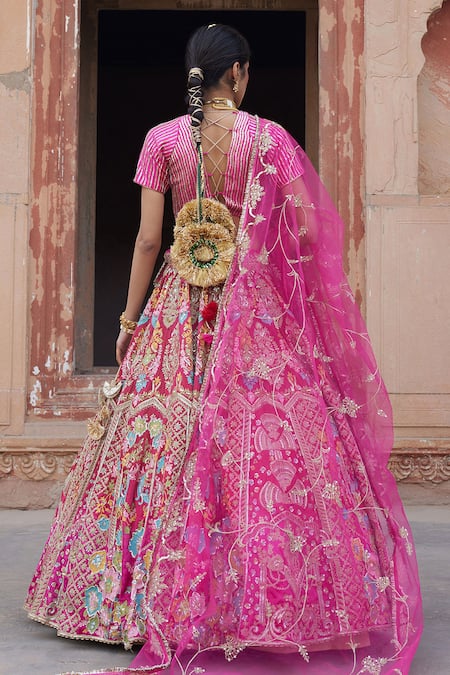 Etasha By Asha Jain Fuschia Pink Gajji Silk Lehenga Set 