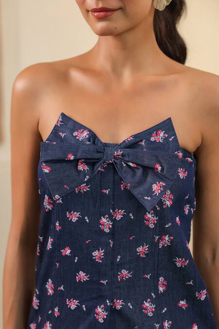 B'Infinite Blue Denim Embroidery Bandeau Neck Floral Top And Skirt Set Online at Aza Fashions B'Infinite_Blue Denim Embroidery Bandeau Neck Floral Top And Skirt Set _Online_at_Aza_Fashions