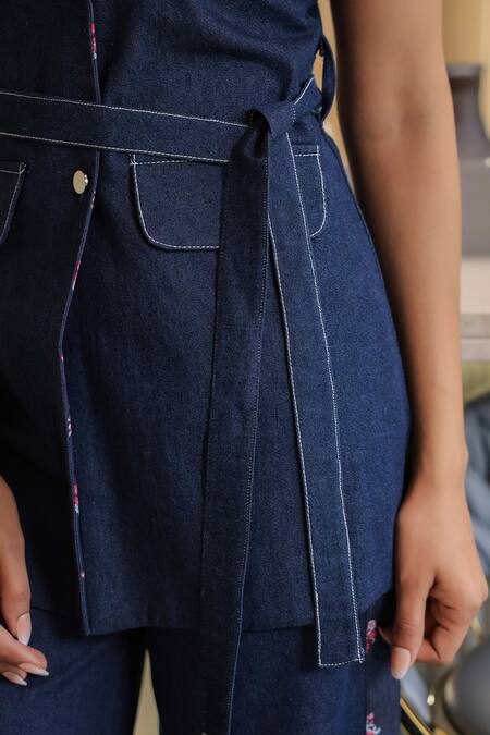 B'Infinite Blue Denim Embroidery Blazer Trouser Set at Aza Fashions B'Infinite_Blue Denim Embroidery Blazer Trouser Set _at_Aza_Fashions