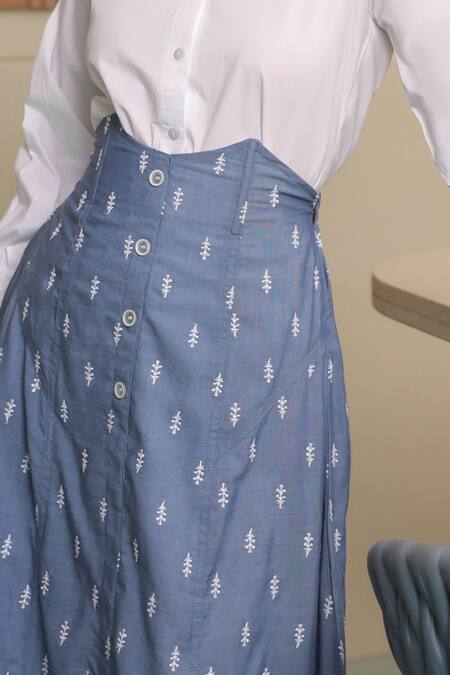 B'Infinite Blue Denim Midi Skirt Online at Aza Fashions B'Infinite_Blue Denim Midi Skirt _Online_at_Aza_Fashions