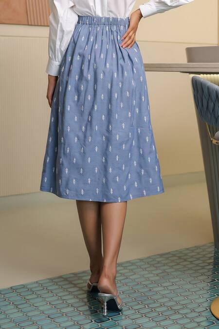 B'Infinite Blue Denim Midi Skirt at Aza Fashions B'Infinite_Blue Denim Midi Skirt _at_Aza_Fashions