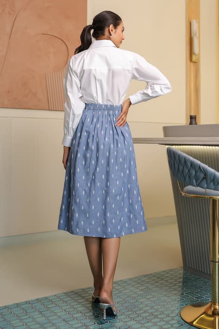 Shop B'Infinite Blue Denim Midi Skirt at Aza Fashions Shop_B'Infinite_Blue Denim Midi Skirt _at_Aza_Fashions