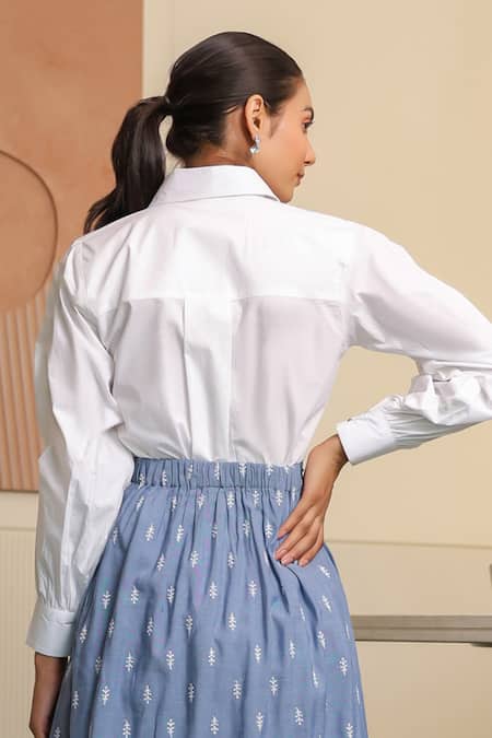 Shop B'Infinite White Cotton Collared Designer Shirt at Aza Fashions Shop_B'Infinite_White Cotton Collared Designer Shirt _at_Aza_Fashions