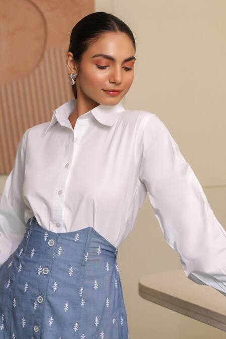 Buy B'Infinite White Cotton Collared Designer Shirt Online at Aza Fashions Buy_B'Infinite_White Cotton Collared Designer Shirt _Online_at_Aza_Fashions