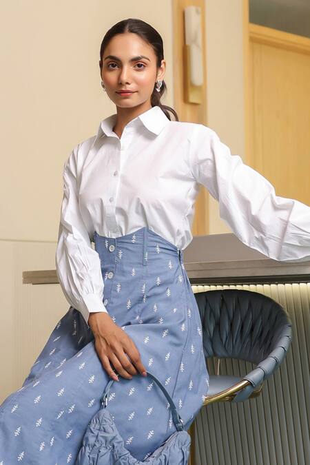 Shop B'Infinite White Cotton Collared Designer Shirt Online at Aza Fashions Shop_B'Infinite_White Cotton Collared Designer Shirt _Online_at_Aza_Fashions