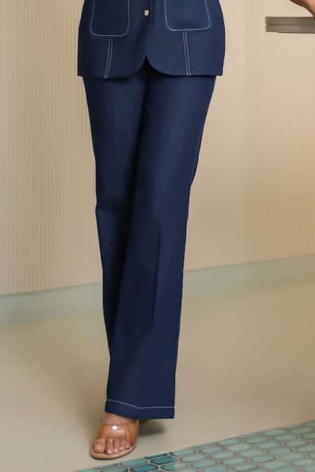 B'Infinite_Blue Denim Square Neck Top And Trouser Set _Online_at_Aza_Fashions
