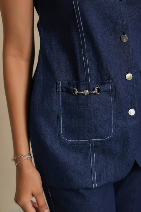B'Infinite Blue Denim Square Neck Top Online at Aza Fashions B'Infinite_Blue Denim Square Neck Top _Online_at_Aza_Fashions