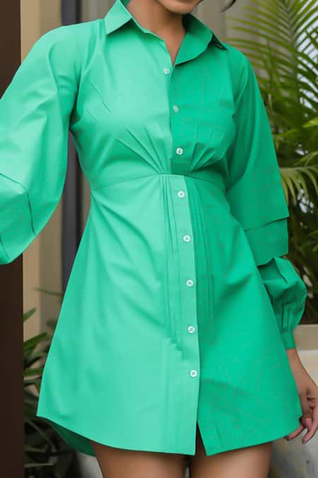 B'Infinite Green Cotton Collared Designer Dress Online at Aza Fashions B'Infinite_Green Cotton Collared Designer Dress _Online_at_Aza_Fashions