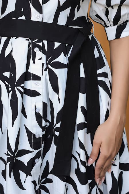 B'Infinite Black Cotton Collared Floral Print Midi Dress Online at Aza Fashions B'Infinite_Black Cotton Collared Floral Print Midi Dress _Online_at_Aza_Fashions