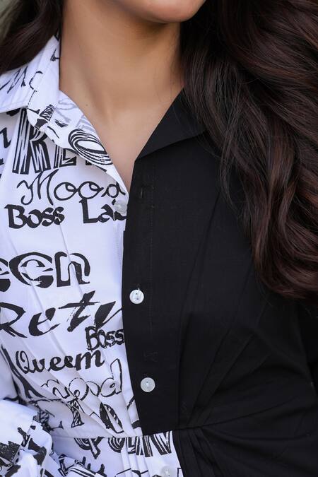 Buy_B'Infinite_Black Cotton Collared Designer Print Dress _Online_at_Aza_Fashions