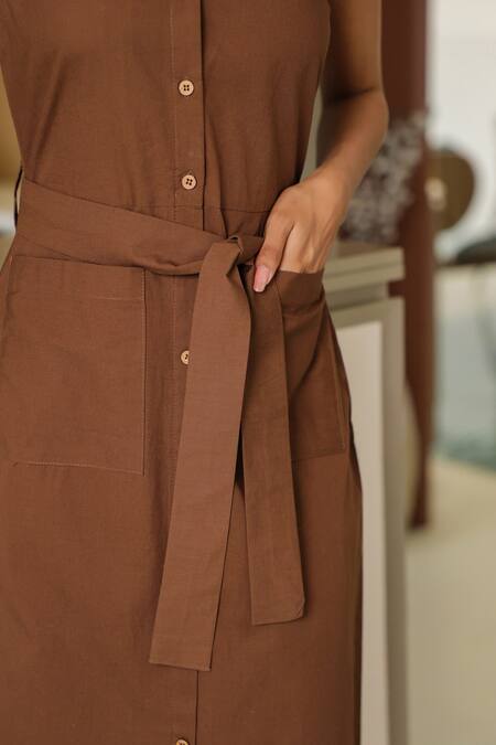 Buy B'Infinite Brown Cotton Collared Midi Dress Buy_B'Infinite_Brown Cotton Collared Midi Dress