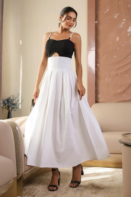 Buy B'Infinite Black Cotton Pearls Square Neck And White Designer Maxi Dress Online at Aza Fashions Buy_B'Infinite_Black Cotton Pearls Square Neck And White Designer Maxi Dress _Online_at_Aza_Fashions