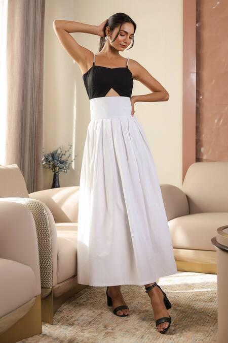 B'Infinite Black Cotton Pearls Square Neck And White Designer Maxi Dress at Aza Fashions B'Infinite_Black Cotton Pearls Square Neck And White Designer Maxi Dress _at_Aza_Fashions