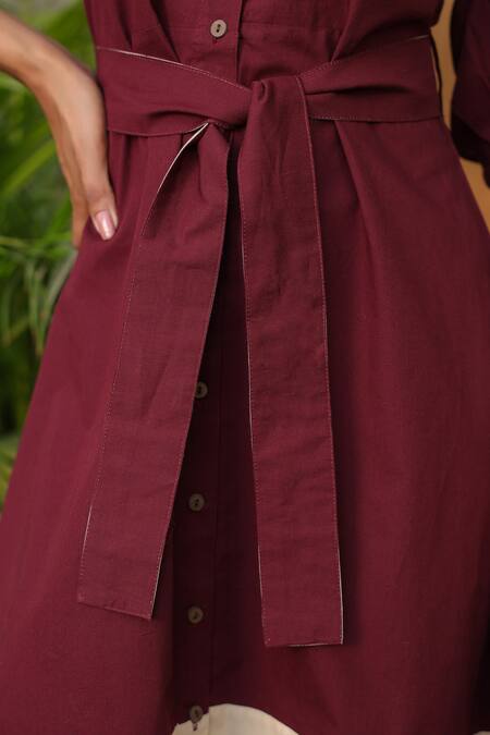 Buy B'Infinite Wine Cotton V-neck Midi Dress Online at Aza Fashions Buy_B'Infinite_Wine Cotton V-neck Midi Dress _Online_at_Aza_Fashions