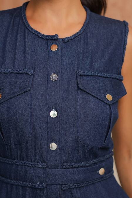 B'Infinite Blue Denim Round Neck Midi Dress at Aza Fashions B'Infinite_Blue Denim Round Neck Midi Dress _at_Aza_Fashions