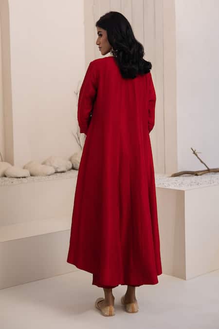 Tuli Reet Red Kalidaar Dola Silk Kurta Set 