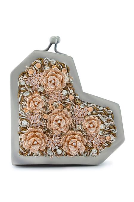 Anaar Gray Embroidery, Beads Flora Slingette Clutch at Aza Fashions Anaar_Gray Embroidery, Beads Flora Slingette Clutch _at_Aza_Fashions