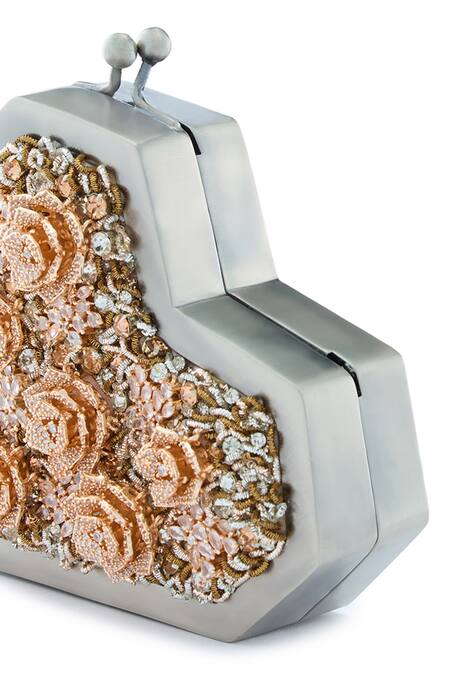 Buy Anaar Gray Embroidery, Beads Flora Slingette Clutch Buy_Anaar_Gray Embroidery, Beads Flora Slingette Clutch