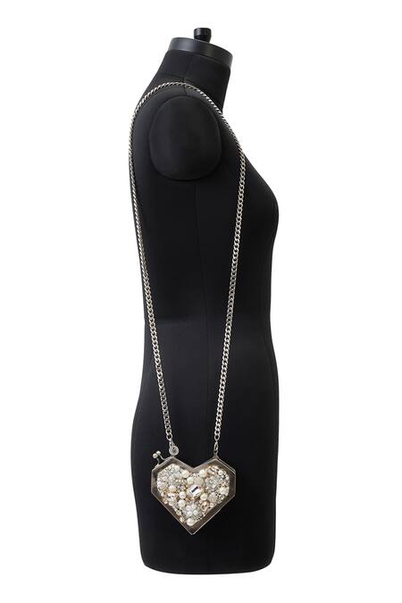 Anaar Gray Crystals, Pearls Charisma Slingette Clutch Online at Aza Fashions Anaar_Gray Crystals, Pearls Charisma Slingette Clutch _Online_at_Aza_Fashions