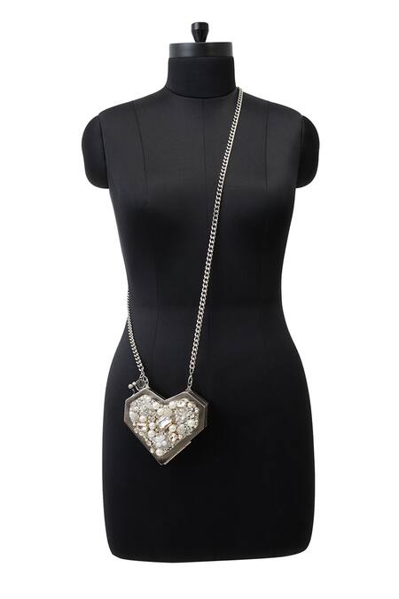 Buy Anaar Gray Crystals, Pearls Charisma Slingette Clutch Online at Aza Fashions Buy_Anaar_Gray Crystals, Pearls Charisma Slingette Clutch _Online_at_Aza_Fashions