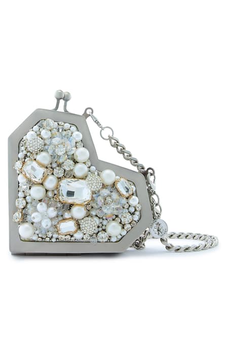 Anaar Gray Crystals, Pearls Charisma Slingette Clutch 