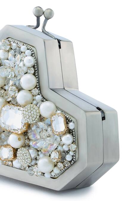 Anaar Gray Crystals, Pearls Charisma Slingette Clutch at Aza Fashions Anaar_Gray Crystals, Pearls Charisma Slingette Clutch _at_Aza_Fashions