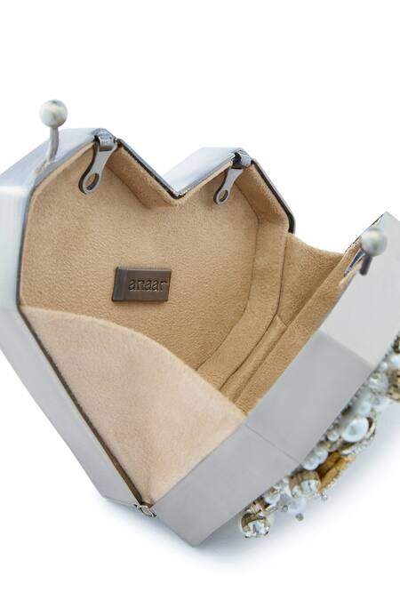 Buy Anaar Gray Crystals, Pearls Charisma Slingette Clutch Buy_Anaar_Gray Crystals, Pearls Charisma Slingette Clutch