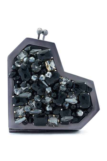 Shop_Anaar_Black Crystals Heart Shaped Designer Clutch _Online_at_Aza_Fashions