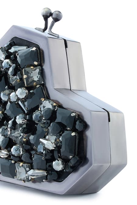 Buy_Anaar_Black Crystals Heart Shaped Designer Clutch 