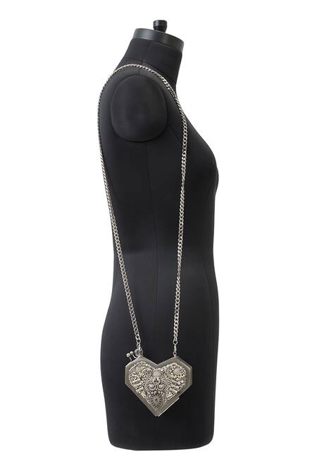 Anaar Silver Embroidery, Beads Designer Slingette Clutch Online at Aza Fashions Anaar_Silver Embroidery, Beads Designer Slingette Clutch _Online_at_Aza_Fashions