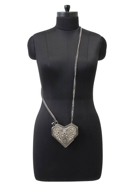 Buy Anaar Silver Embroidery, Beads Designer Slingette Clutch Online at Aza Fashions Buy_Anaar_Silver Embroidery, Beads Designer Slingette Clutch _Online_at_Aza_Fashions