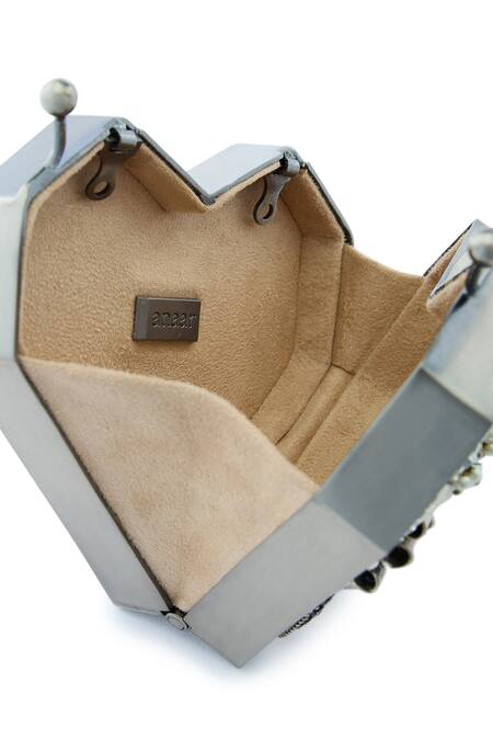 Shop Anaar Silver Embroidery, Beads Designer Slingette Clutch Online at Aza Fashions Shop_Anaar_Silver Embroidery, Beads Designer Slingette Clutch _Online_at_Aza_Fashions