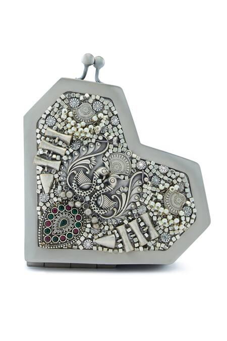 Anaar Silver Embroidery, Beads Designer Slingette Clutch at Aza Fashions Anaar_Silver Embroidery, Beads Designer Slingette Clutch _at_Aza_Fashions